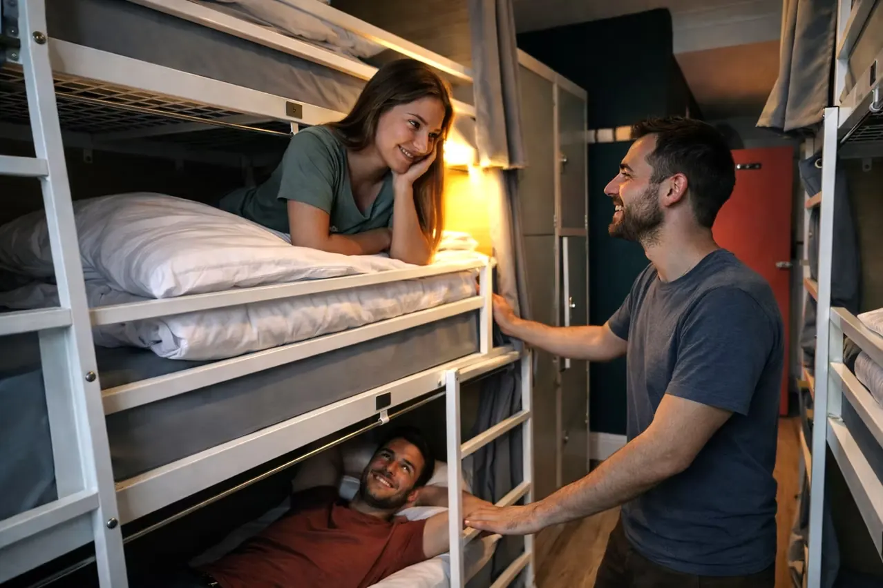 Pod-style bunk beds with privacy curtains